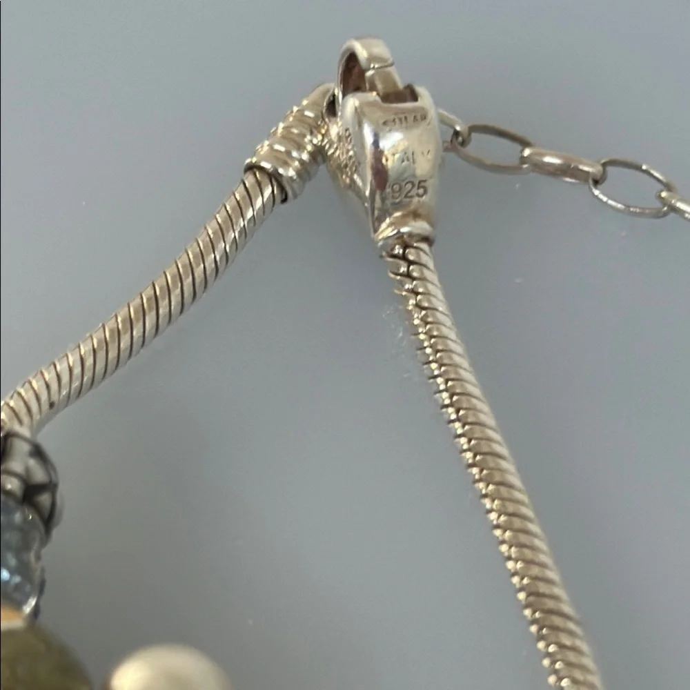 Amore & Baci 925 Sterling Elegant Blue and Gold Charm Bracelet